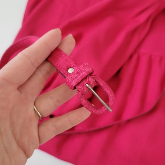 VINTAGE Leslie Fay Union Made Fuchsia Puff Sleeve Belted Dress 1970s Lady - Picture 16 of 17